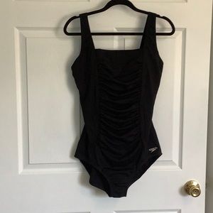 Black Speedo Endurance + Shirred Tank One Piece Swimsuit Size 14